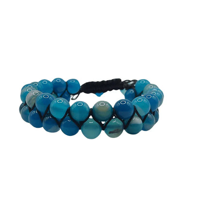 Shamballa Agate Bleu - Bracelet Double Rang Ajustable - Litho Natura
