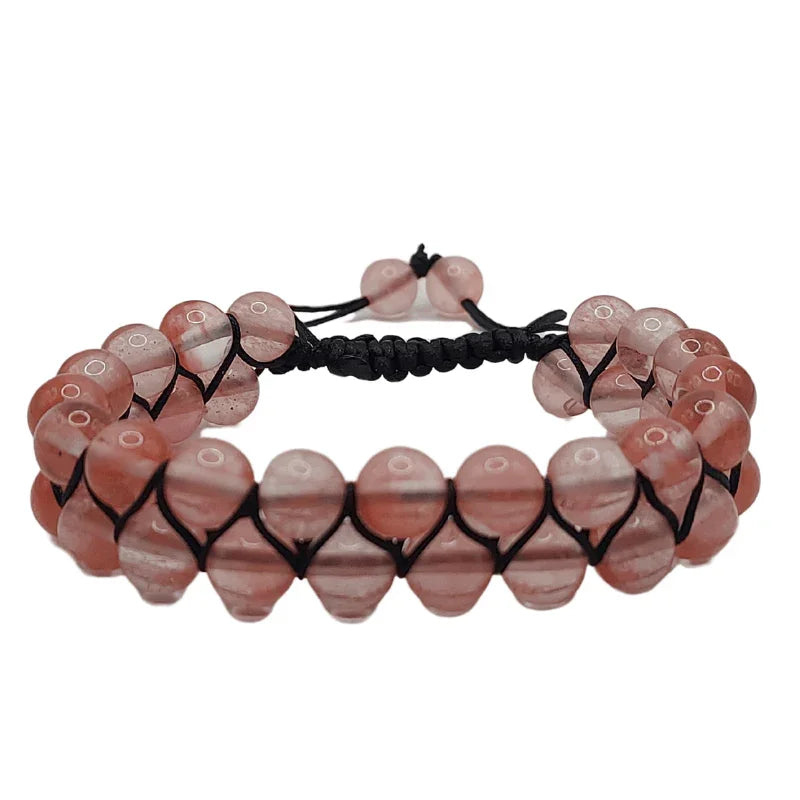 Shamballa Quartz Cérise - Bracelet Double Rang Ajustable - Litho Natura