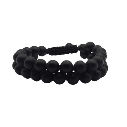 Shamballa Onyx Noir Mat - Bracelet Double Rang Ajustable - Litho Natura