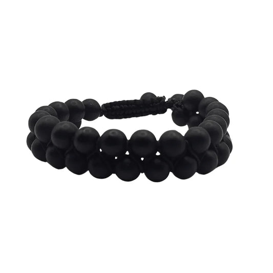 Shamballa Onyx Noir Mat - Bracelet Double Rang Ajustable - Litho Natura