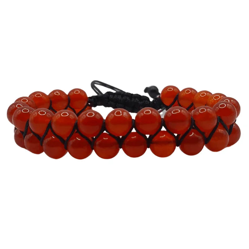 Shamballa Cornaline - Bracelet Double Rang Ajustable - Litho Natura