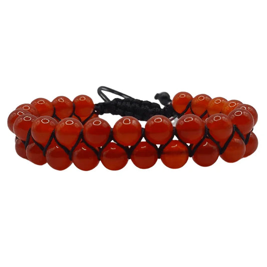 Shamballa Cornaline - Bracelet Double Rang Ajustable - Litho Natura