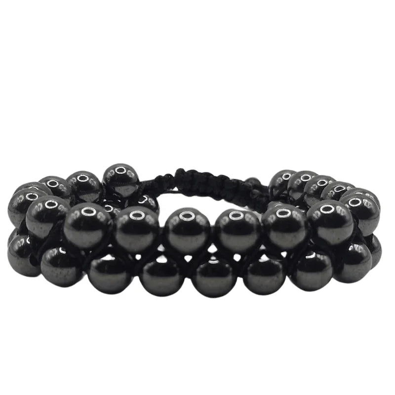Shamballa Hématite - Bracelet Double Rang Ajustable - Litho Natura