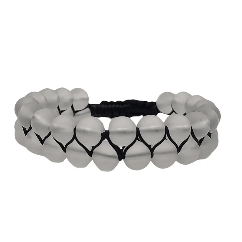 Shamballa Cristal de Roche Mat - Bracelet Double Rang Ajustable - Litho Natura