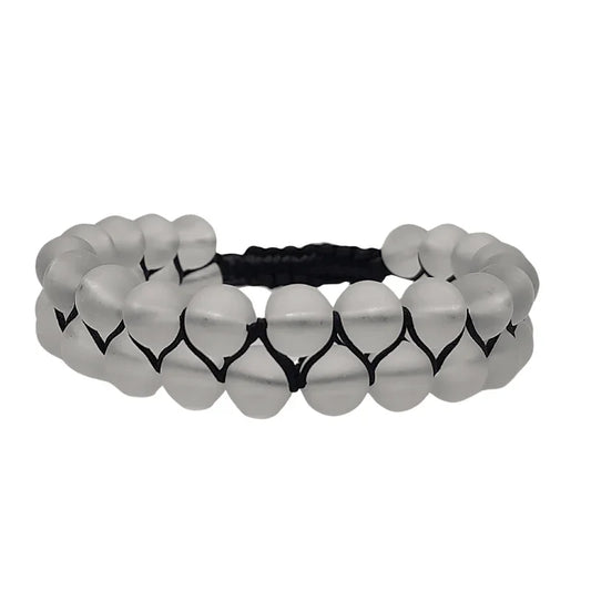 Shamballa Cristal de Roche Mat - Bracelet Double Rang Ajustable - Litho Natura