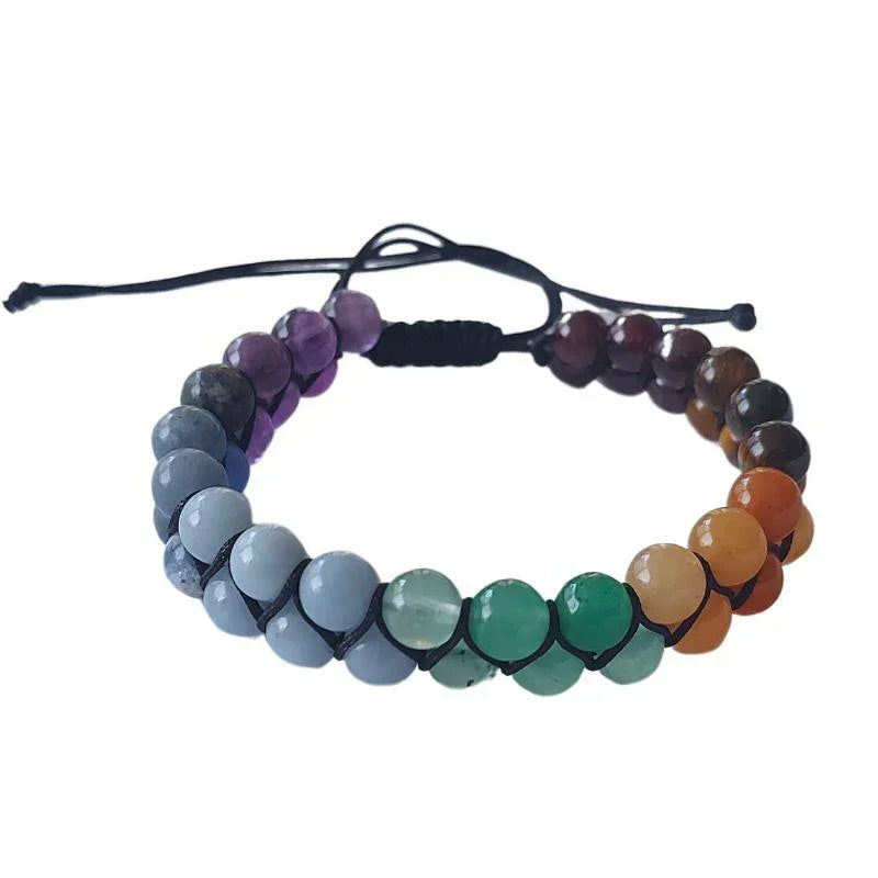 Shamballa 7 Chakras - Bracelet Double Rang Ajustable - Litho Natura