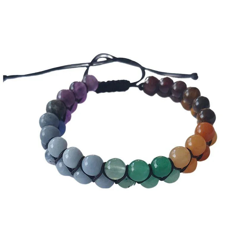 Shamballa 7 Chakras - Bracelet Double Rang Ajustable - Litho Natura