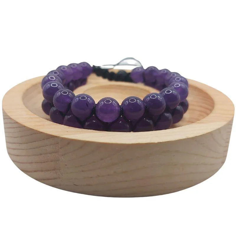 Shamballa Améthyste - Bracelet Double Rang Ajustable - Litho Natura