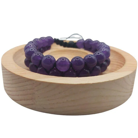 Shamballa Améthyste - Bracelet Double Rang Ajustable - Litho Natura
