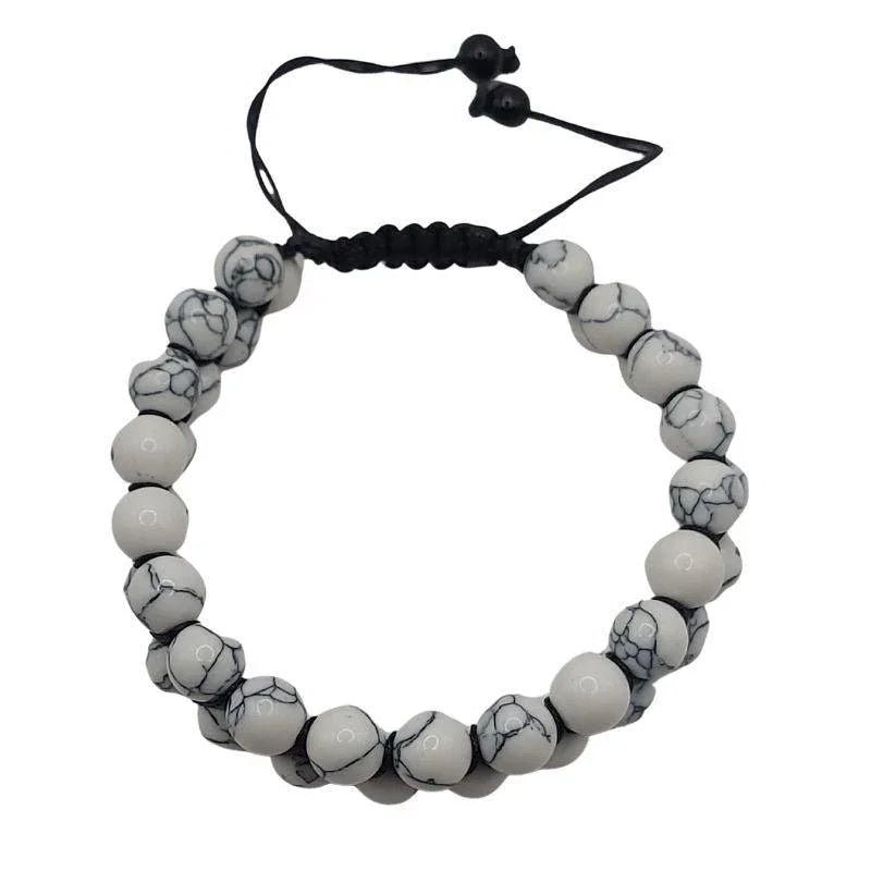Shamballa Howlite Blanche - Bracelet Double Rang Ajustable - Litho Natura