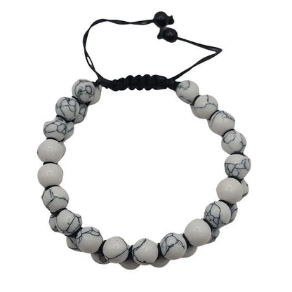 Shamballa Howlite Blanche - Bracelet Double Rang Ajustable - Litho Natura