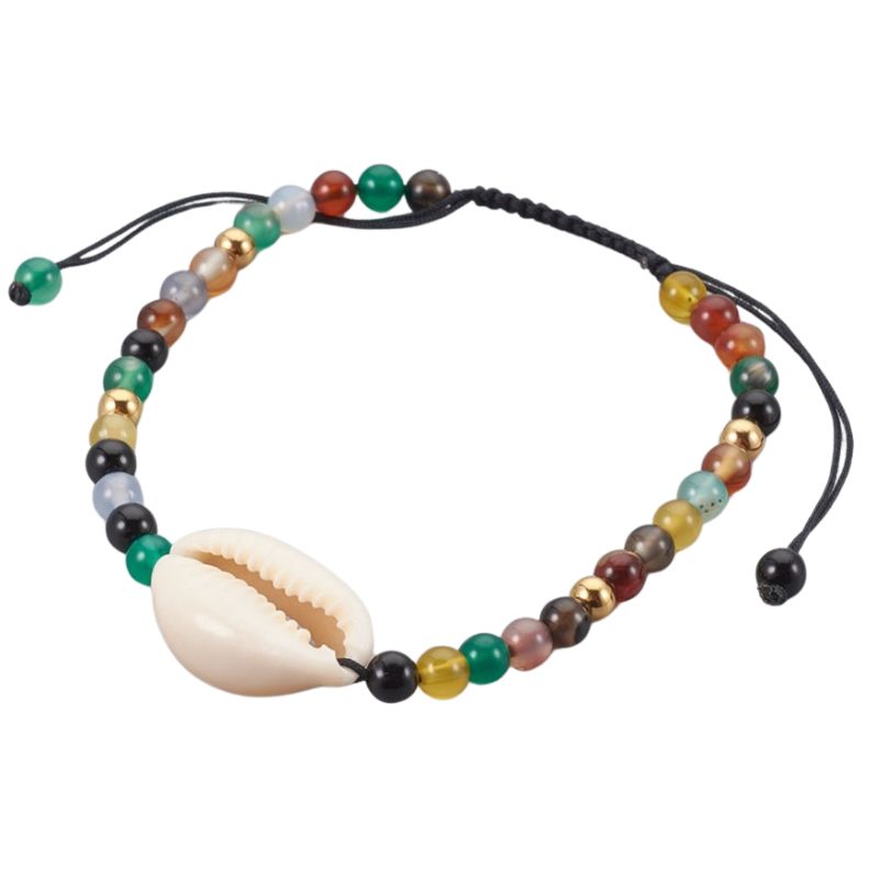 Bracelet en Agate Naturelle Tressée avec Coquillage Caurie - Style Bohème - Litho Natura