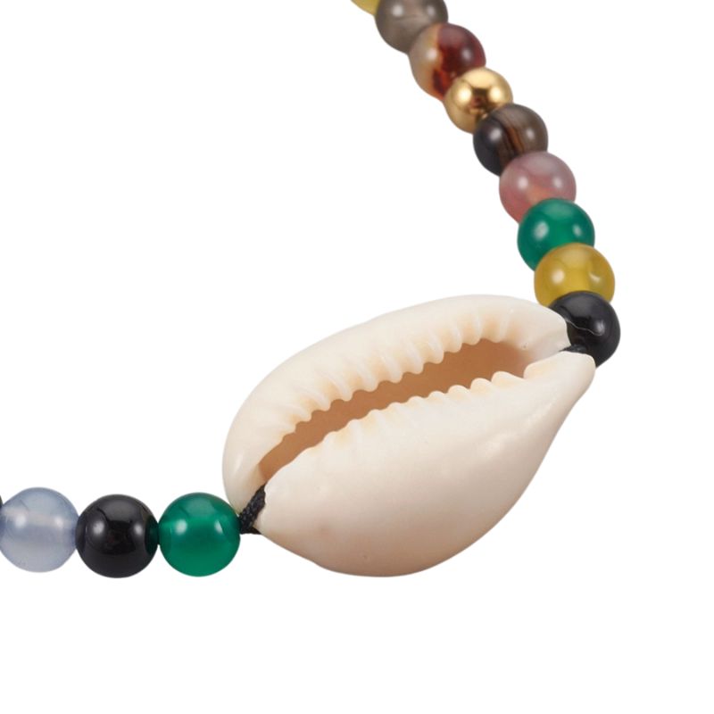 Bracelet en Agate Naturelle Tressée avec Coquillage Caurie - Style Bohème - Litho Natura