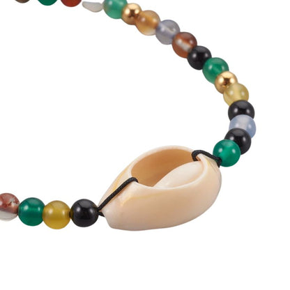 Bracelet en Agate Naturelle Tressée avec Coquillage Caurie - Style Bohème - Litho Natura