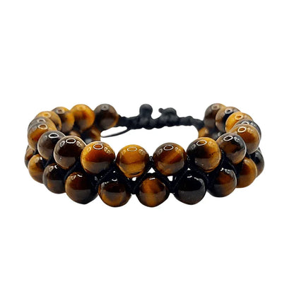 Shamballa Oeil de Tigre - Bracelet Double Rang Ajustable - Litho Natura