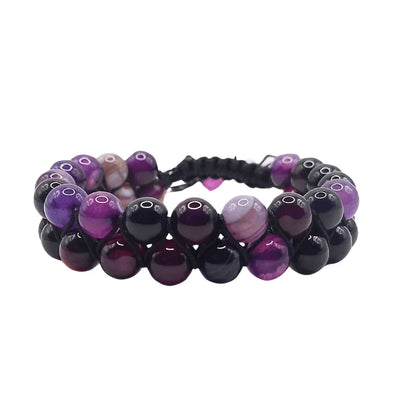 Shamballa Agate Violette - Bracelet Double Rang Ajustable - Litho Natura