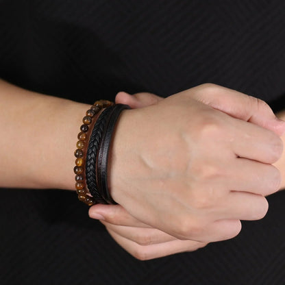 Bracelet en cuir tressé en Oeil de tigre - Litho Natura