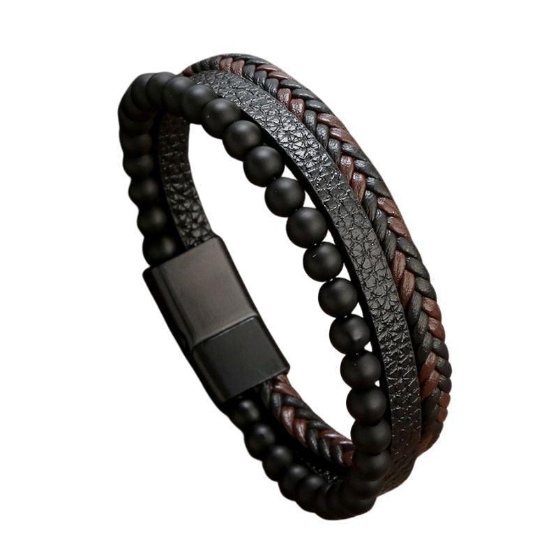 Bracelet en cuir tressé en Obsidienne - Litho Natura