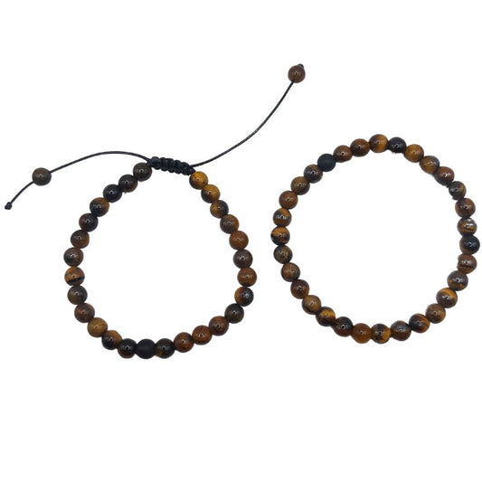 Ensemble Bracelet et Shamballa en Oeil de Tigre - Litho Natura