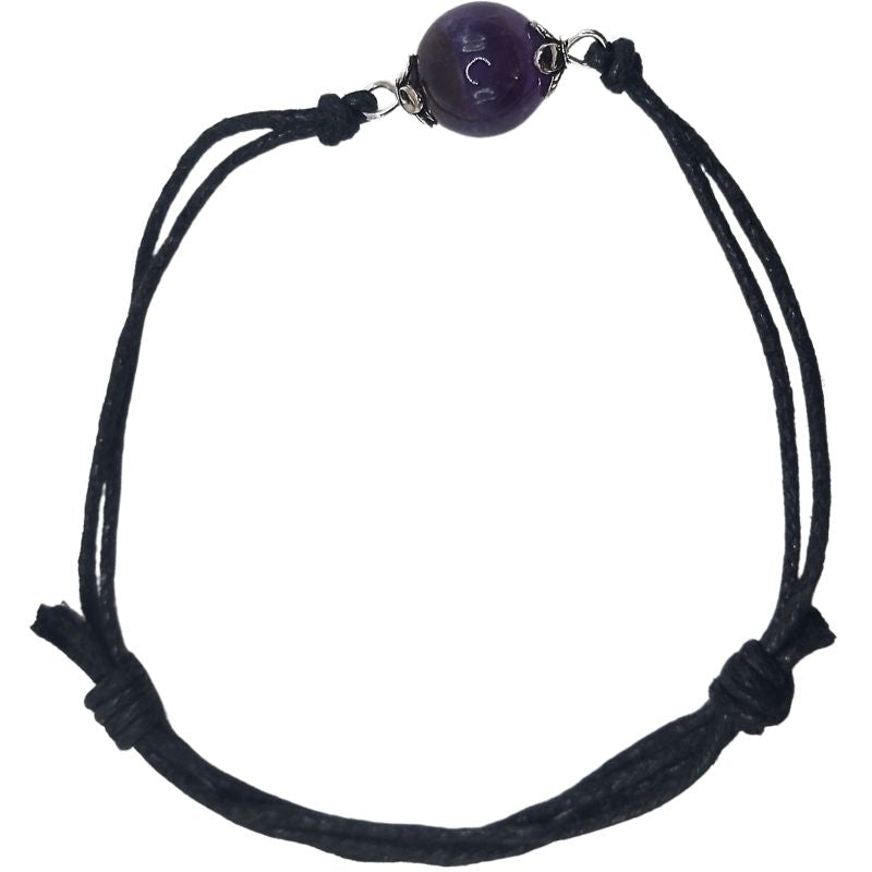 Bracelet en Corde Ajustable avec Pierre Ronde - Améthyste - Litho Natura