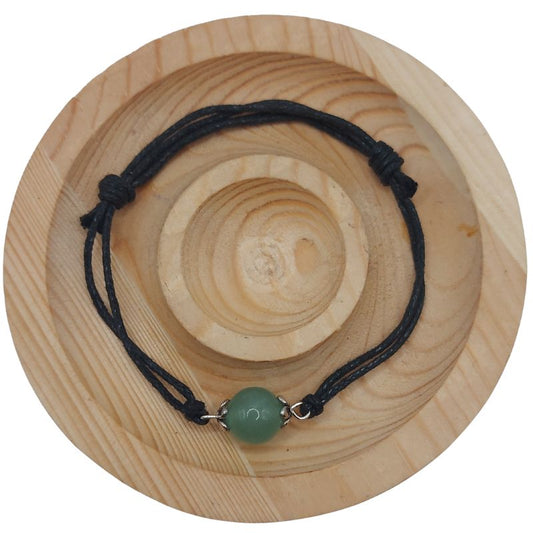 Bracelet en Corde Ajustable avec Pierre Ronde - Aventurine Verte - Litho Natura