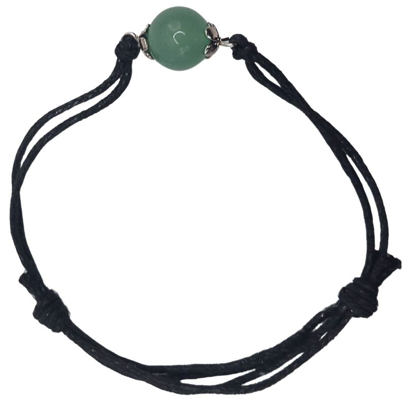Bracelet en Corde Ajustable avec Pierre Ronde - Aventurine Verte - Litho Natura