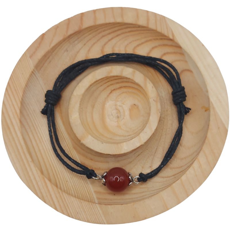 Bracelet en Corde Ajustable avec Pierre Ronde - Cornaline - Litho Natura