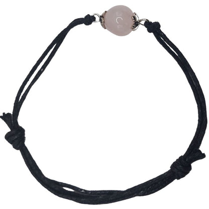 Bracelet en Corde Ajustable avec Pierre Ronde - Quartz Rose - Litho Natura