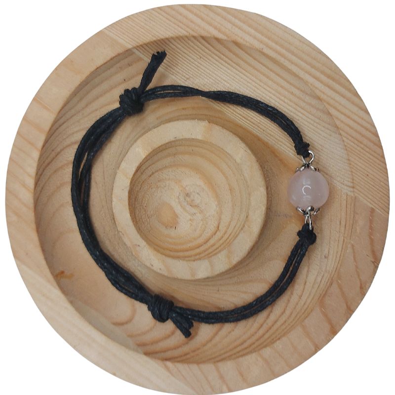 Bracelet en Corde Ajustable avec Pierre Ronde - Quartz Rose - Litho Natura