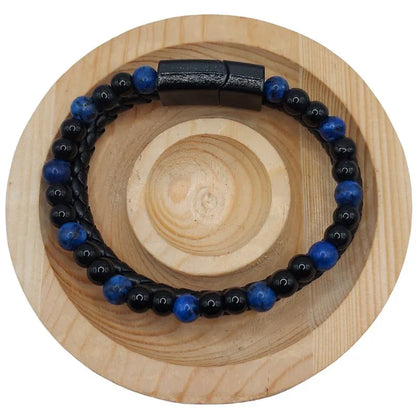 Bracelet en Cuir Tressé Double Rang en Lapis Lazuli - Litho Natura