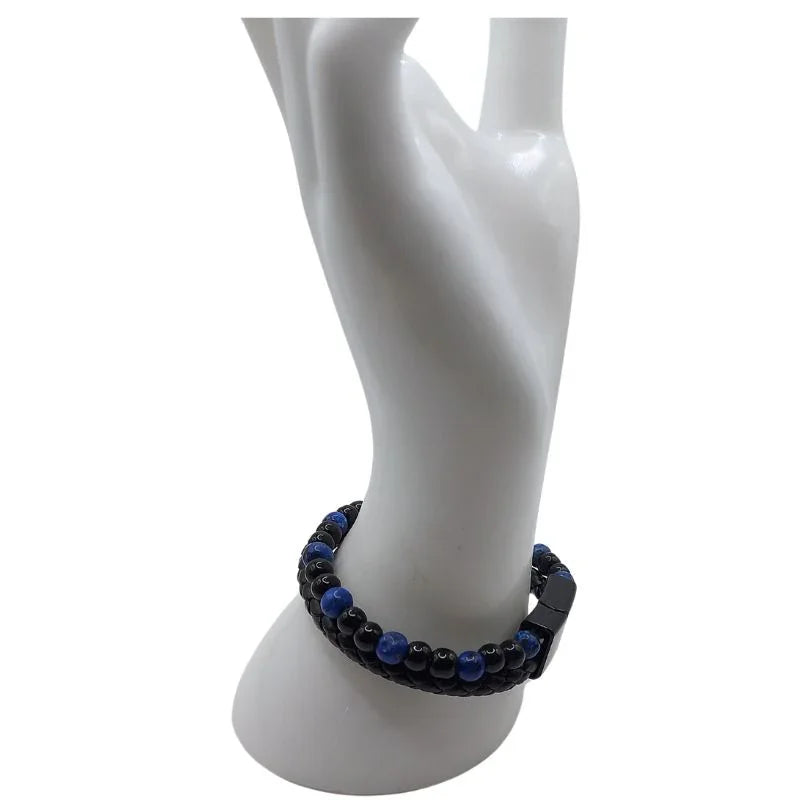 Bracelet en Cuir Tressé Double Rang en Lapis Lazuli - Litho Natura