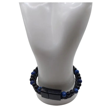 Bracelet en Cuir Tressé Double Rang en Lapis Lazuli - Litho Natura