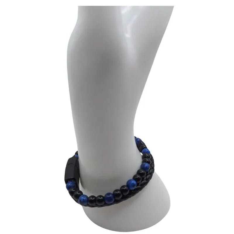 Bracelet en Cuir Tressé Double Rang en Lapis Lazuli - Litho Natura