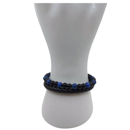 Bracelet en Cuir Tressé Double Rang en Lapis Lazuli - Litho Natura