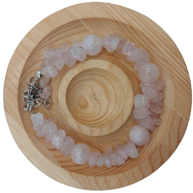 Bracelet en Pierres Irrégulières de Quartz Rose - Style Tibétain - Litho Natura