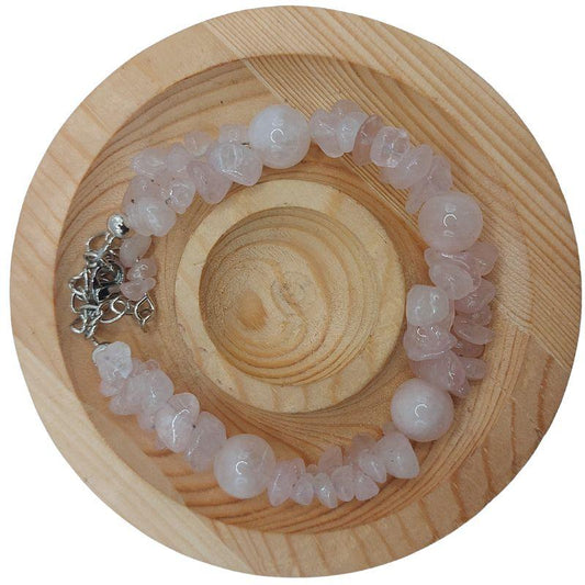 Bracelet en Pierres Irrégulières de Quartz Rose - Style Tibétain - Litho Natura