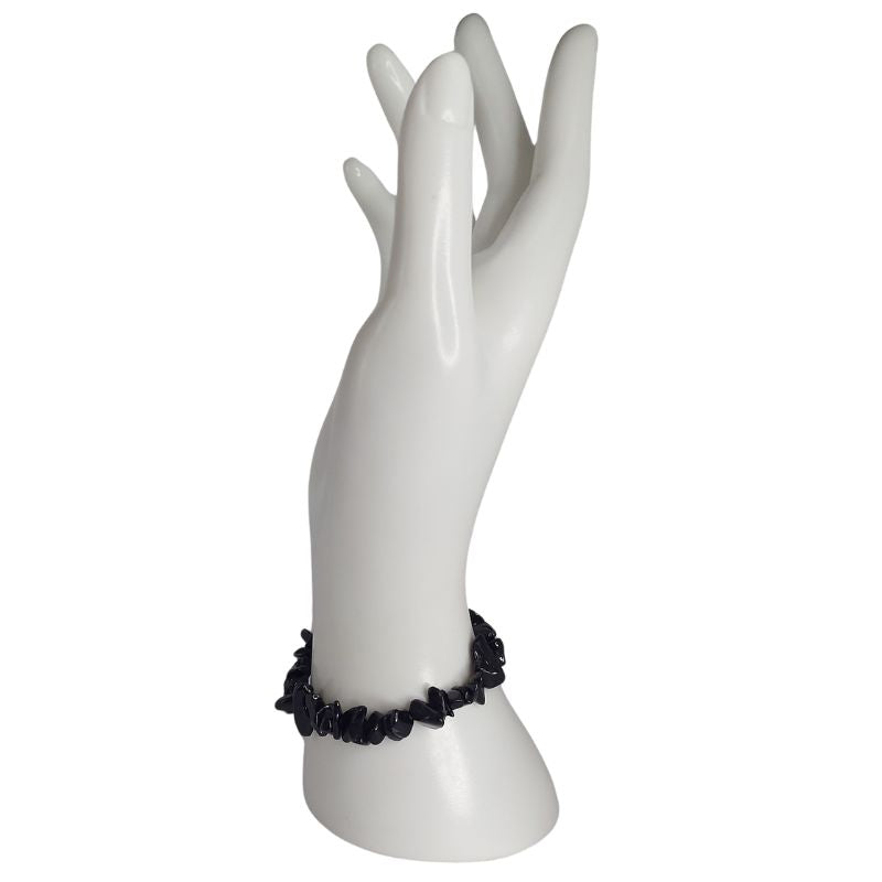 Bracelet Chips en Tourmaline Noire Élastique