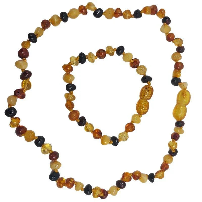 Ensemble Collier et Bracelet Bébé en Ambre Multicolore - Qualité AA - Litho Natura