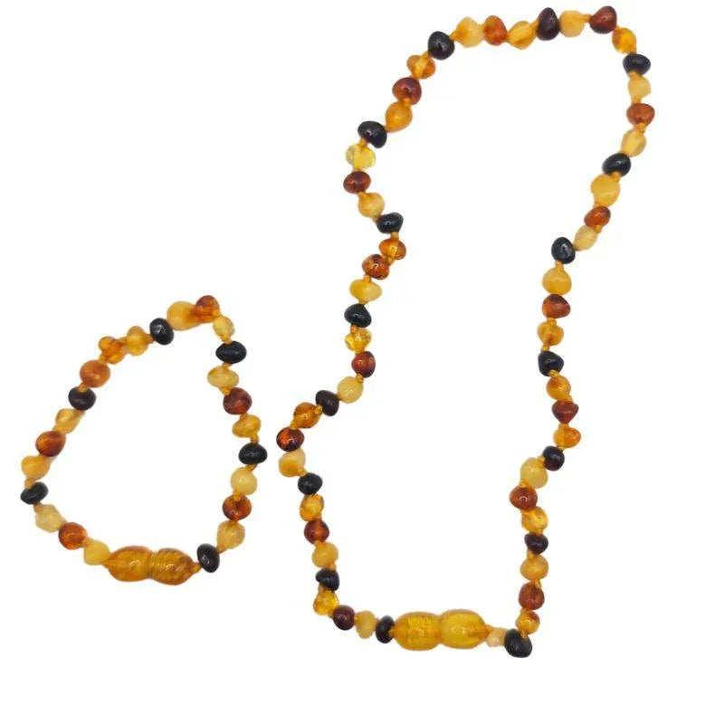 Ensemble Collier et Bracelet Bébé en Ambre Multicolore - Qualité AA - Litho Natura