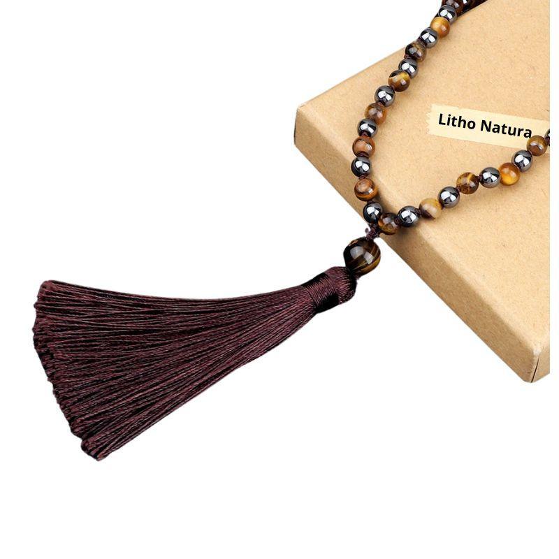 Collier Mala en Hématite et Oeil de Tigre - Équilibre et Énergie - Litho Natura