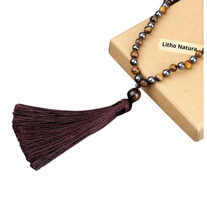 Collier Mala en Hématite et Oeil de Tigre - Équilibre et Énergie - Litho Natura