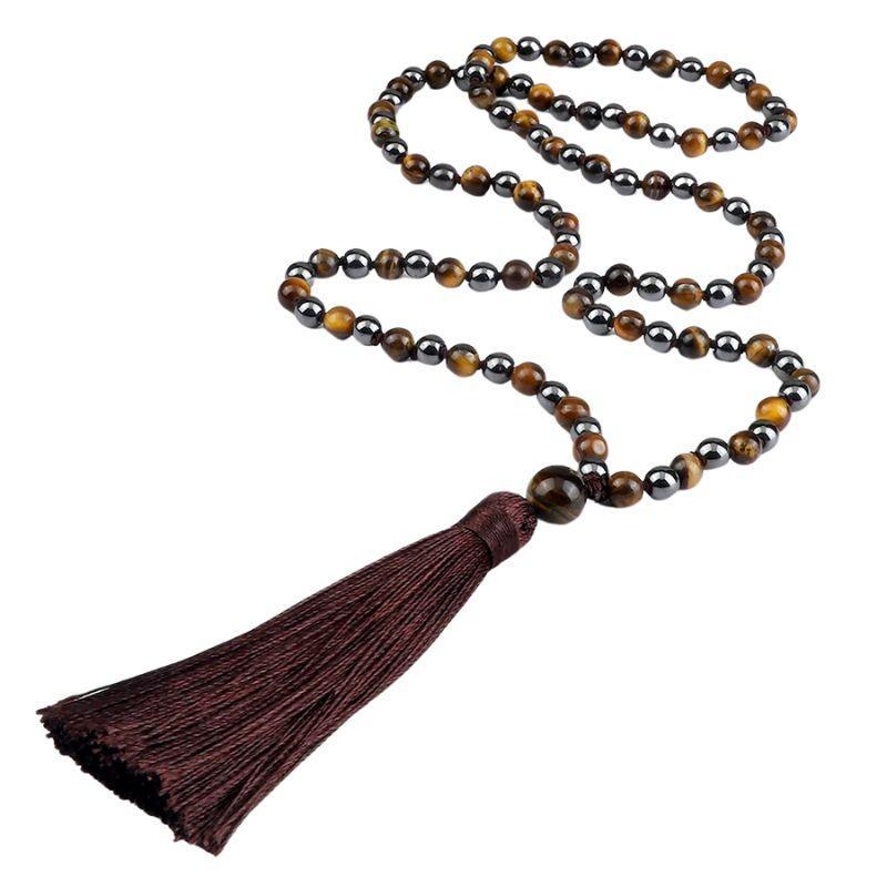 Collier Mala en Hématite et Oeil de Tigre - Équilibre et Énergie - Litho Natura