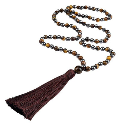 Collier Mala en Hématite et Oeil de Tigre - Équilibre et Énergie - Litho Natura