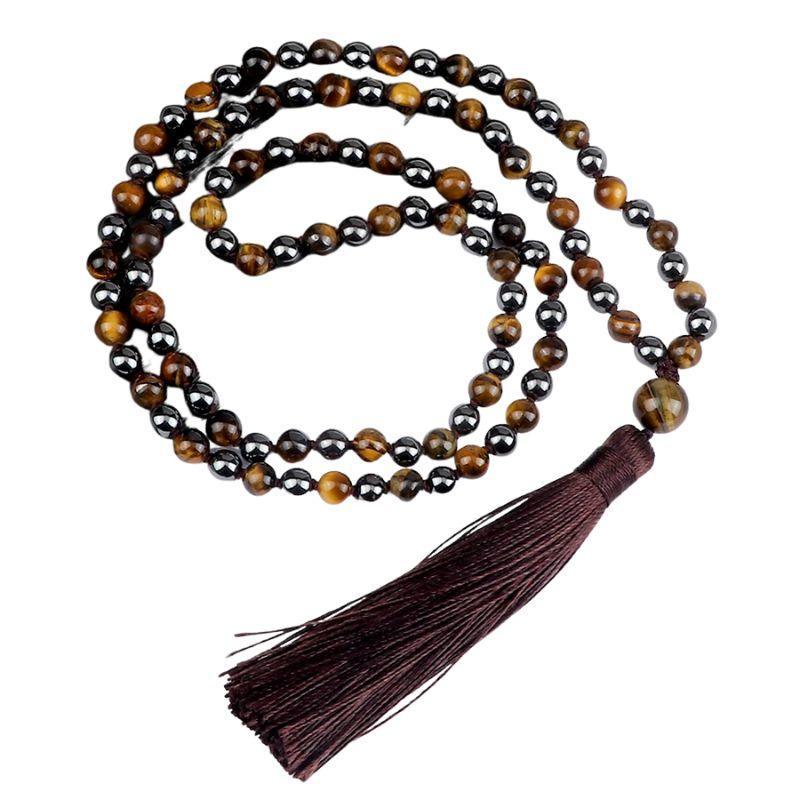 Collier Mala en Hématite et Oeil de Tigre - Équilibre et Énergie - Litho Natura