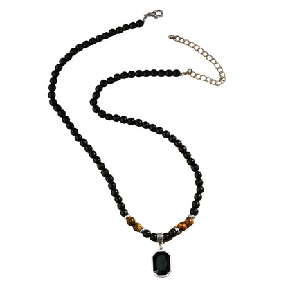 Collier avec pendentif en pierres naturelles (Œil de Tigre et Onyx) - Litho Natura