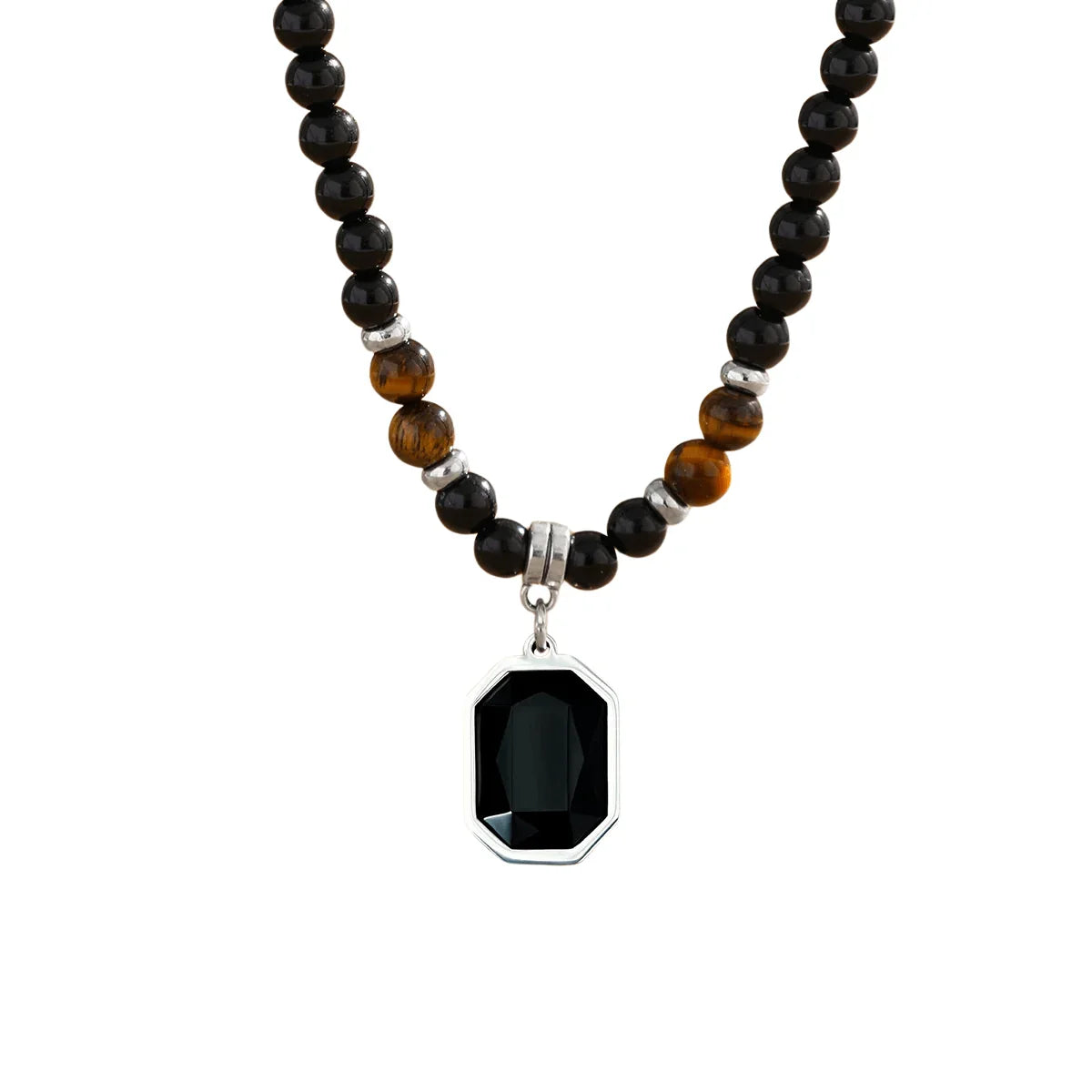 Collier avec pendentif en pierres naturelles (Œil de Tigre et Onyx) - Litho Natura