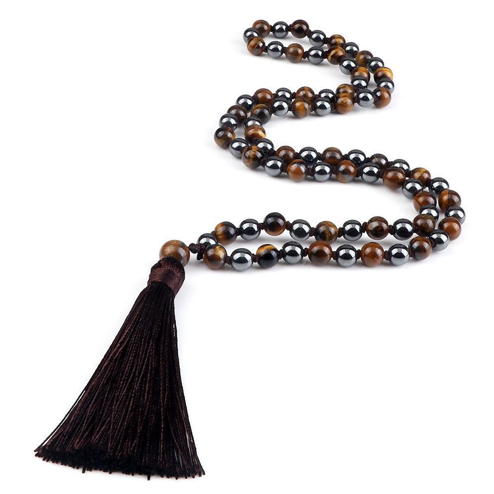 Collier Mala en Hématite et Oeil de Tigre - Équilibre et Énergie - Litho Natura