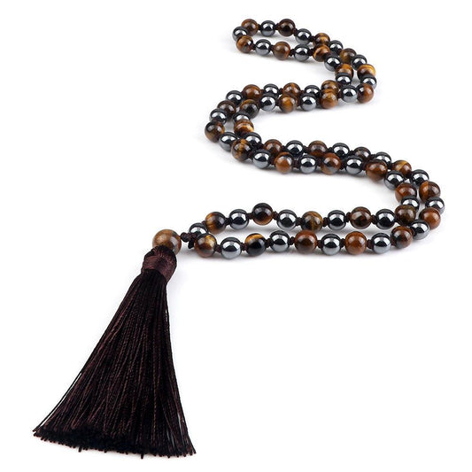 Collier Mala en Hématite et Oeil de Tigre - Équilibre et Énergie - Litho Natura