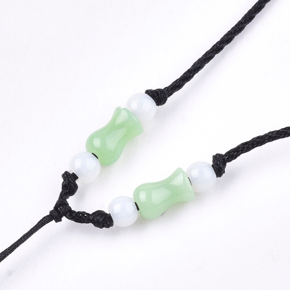 Collier en Corde Ajustable avec Perles en Jade - Litho Natura