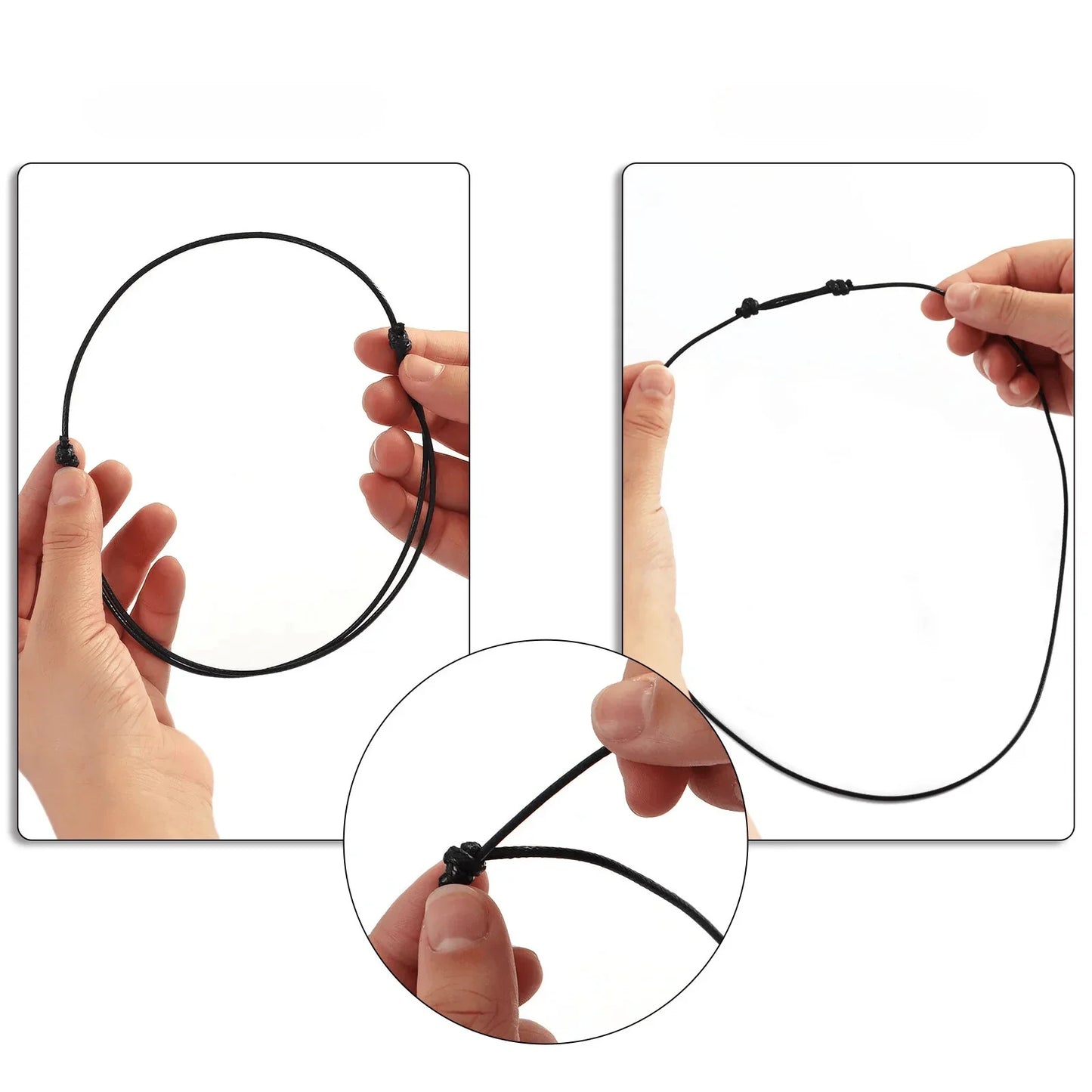 Cordon Collier Réglable en Cuir Noir - Litho Natura